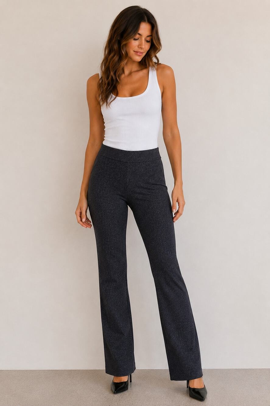 Rachel Zoe Gray Marled Pull-On Straight Leg Stretch Career Trouser Pants Small